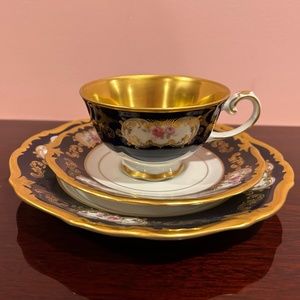 Reichenbach Cobalt Gold Porcelain Trio Cup Saucer & Desert Plate Made in Germany